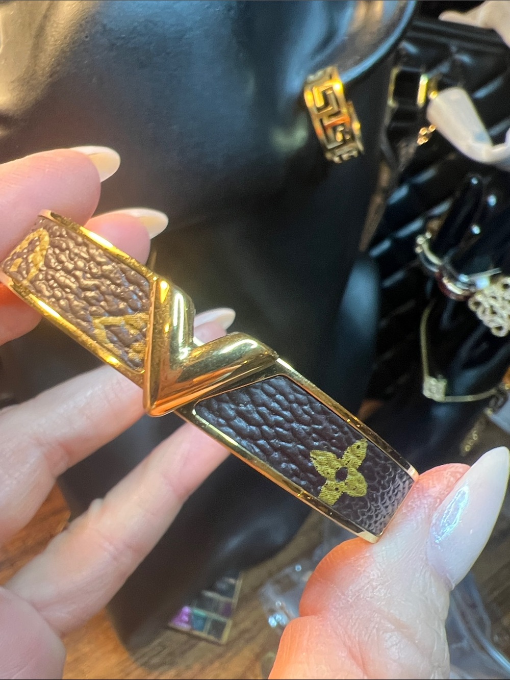 Gold Stainless Steel & Brown Vegan Leather Bracelet
